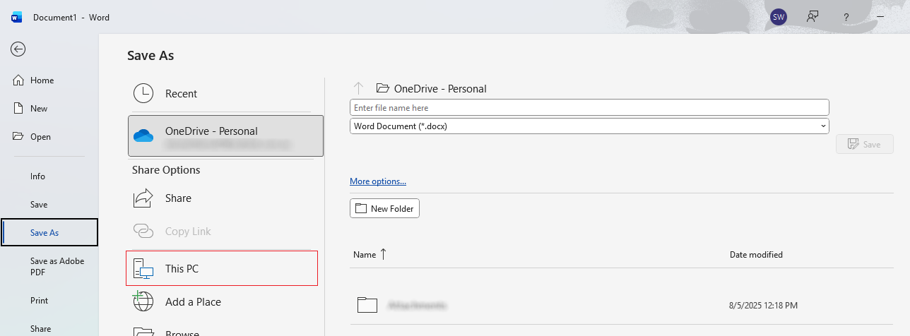 File Save As options in Word